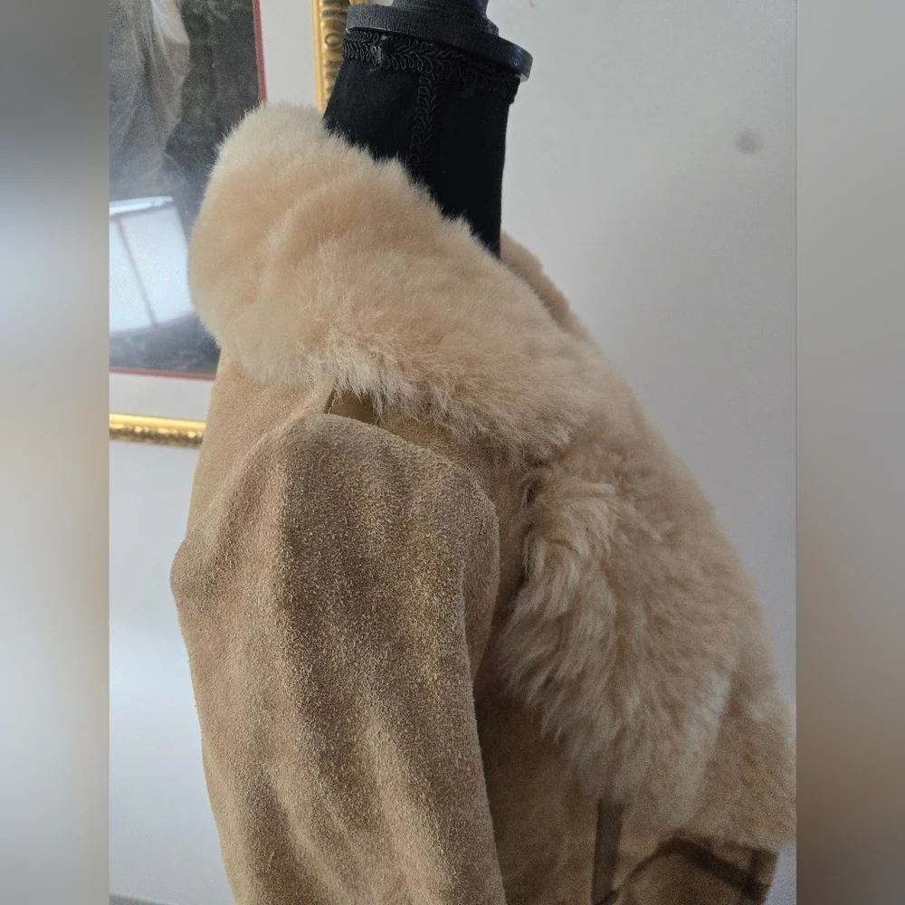 Long Vintage Suede Jacket Faux Fur Collar - Picture 8 of 16